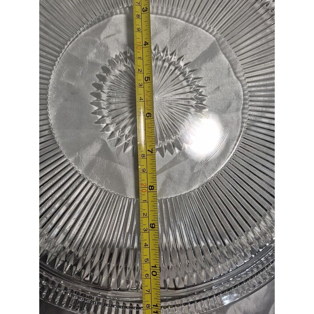 VTG Glass Cake Plate Stainless Steel Dome Lid Covered Dish Ribbed Footed 12" - Picture 14 of 16
